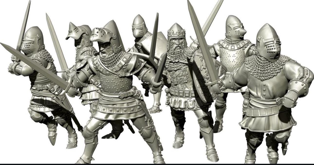 14th English Knights on foot with a sword. 28 mm Miniatures