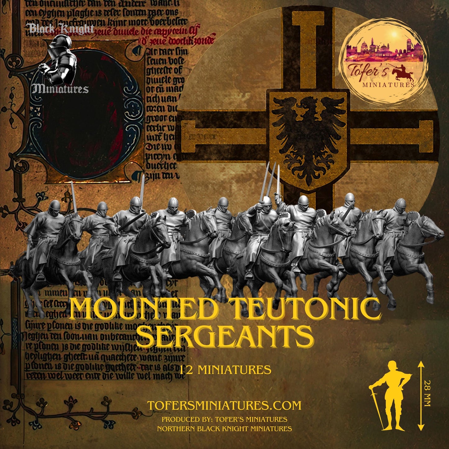 13th Century - Mounted Teutonic Sergeants. 28 mm Miniature