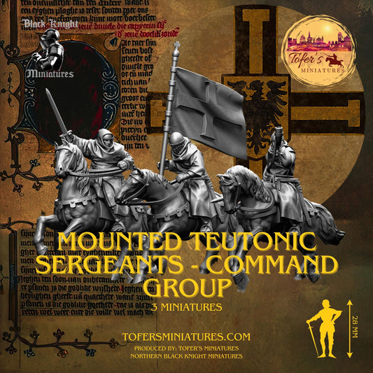 13th Century - Mounted Teutonic Sergeants - Command Group. 28 mm Miniature