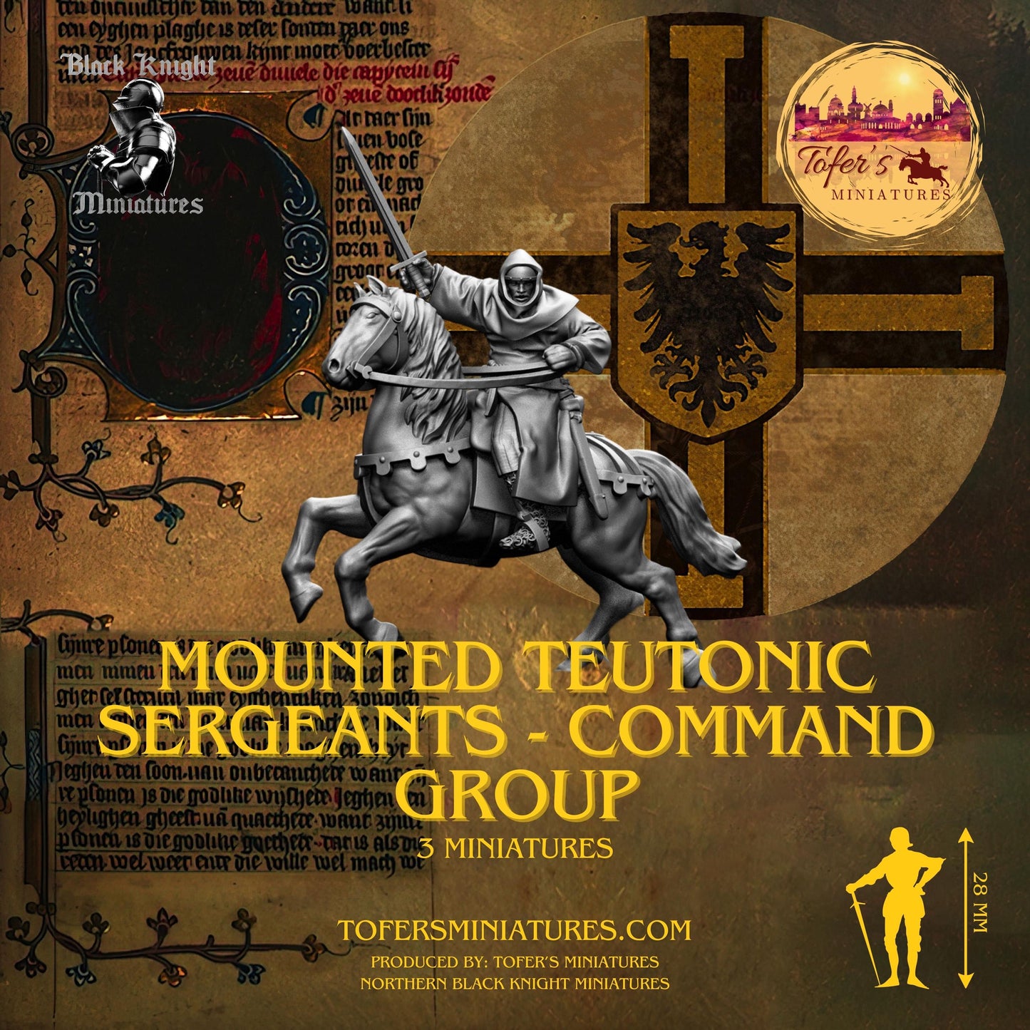 13th Century - Mounted Teutonic Sergeants - Command Group. 28 mm Miniature