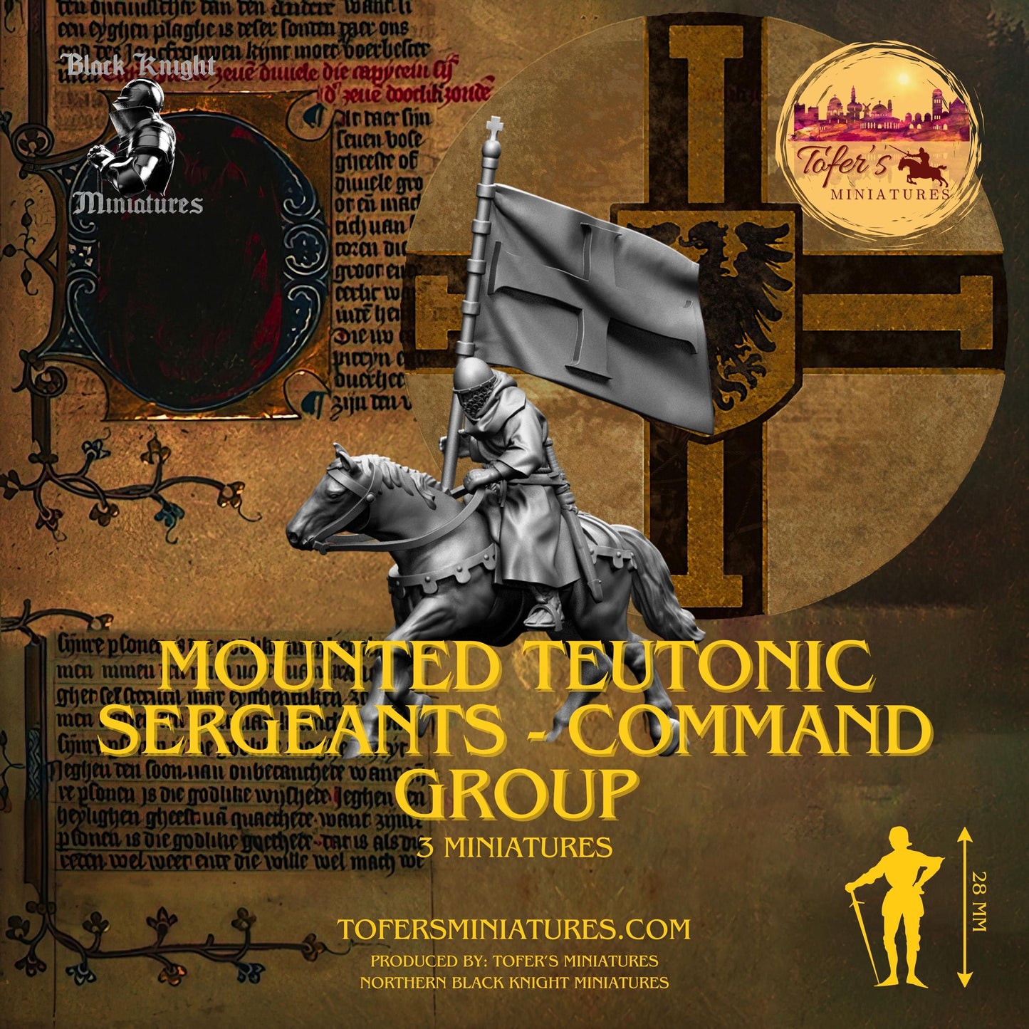 13th Century - Mounted Teutonic Sergeants - Command Group. 28 mm Miniature