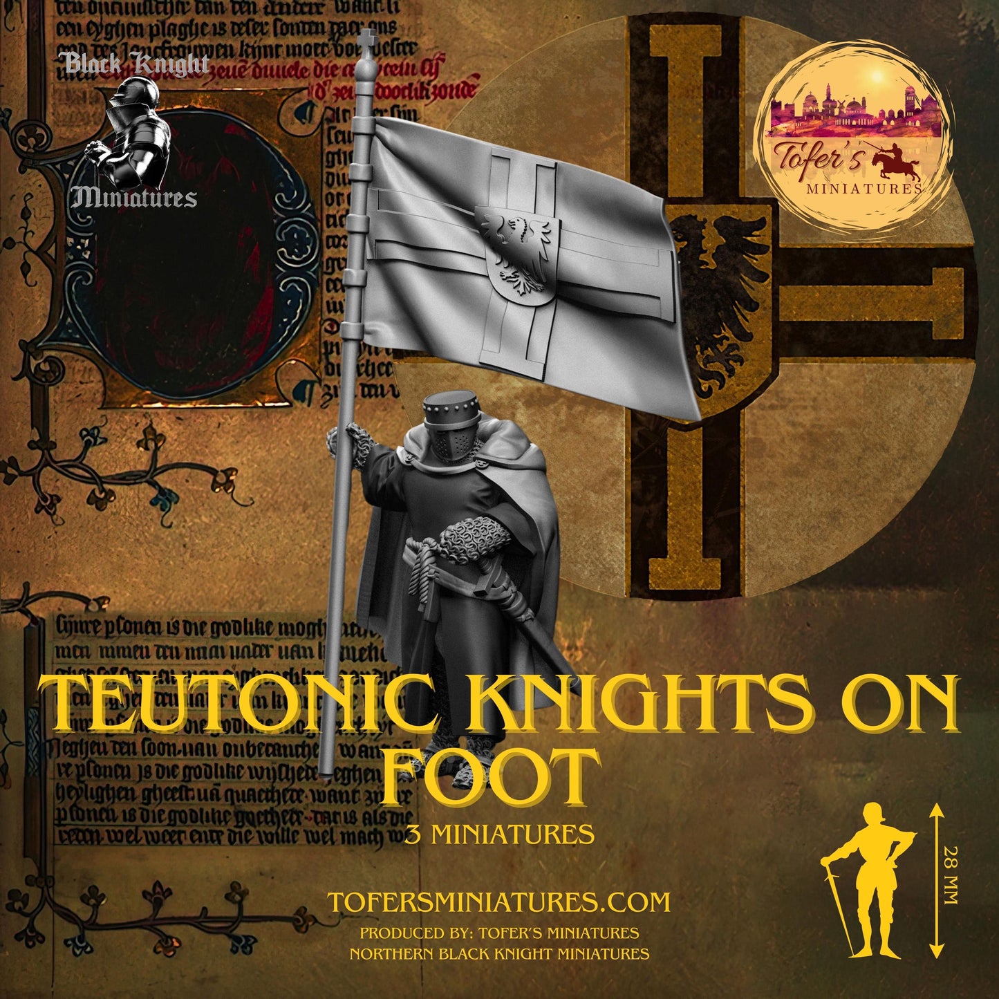 13th Century - Teutonic Knights on foot. 28 mm Miniature