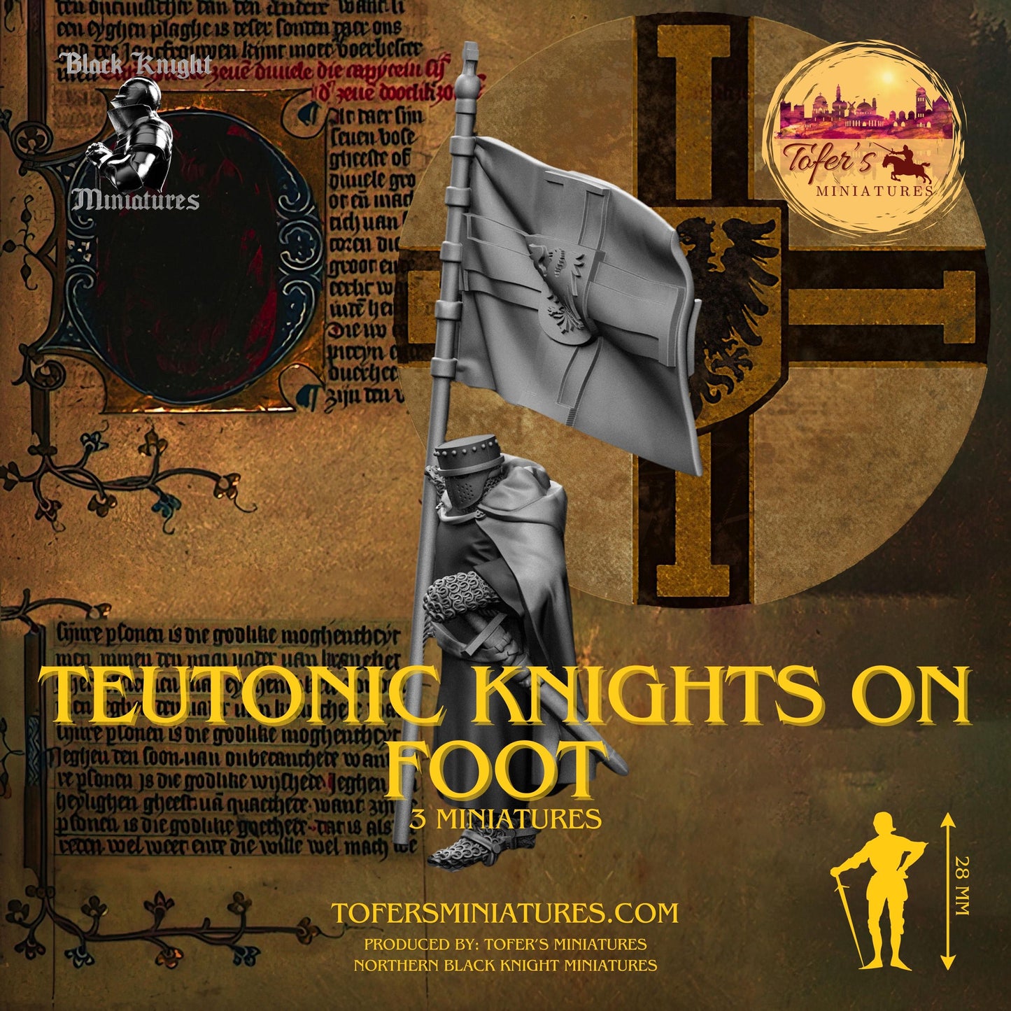 13th Century - Teutonic Knights on foot. 28 mm Miniature