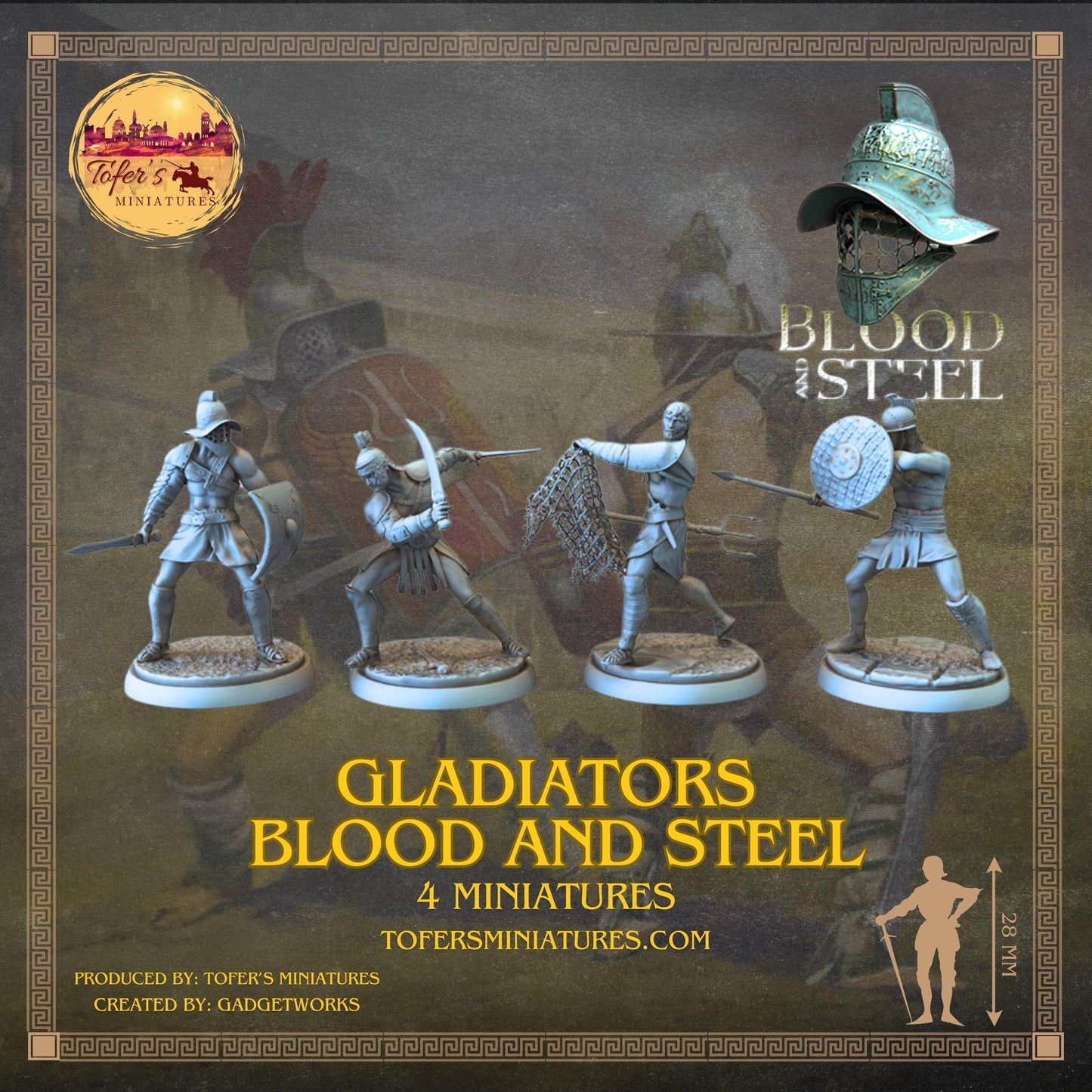 Set of 4 Gladiators. Blood and Steel 54 mm Miniatures By Tofer's Miniatures