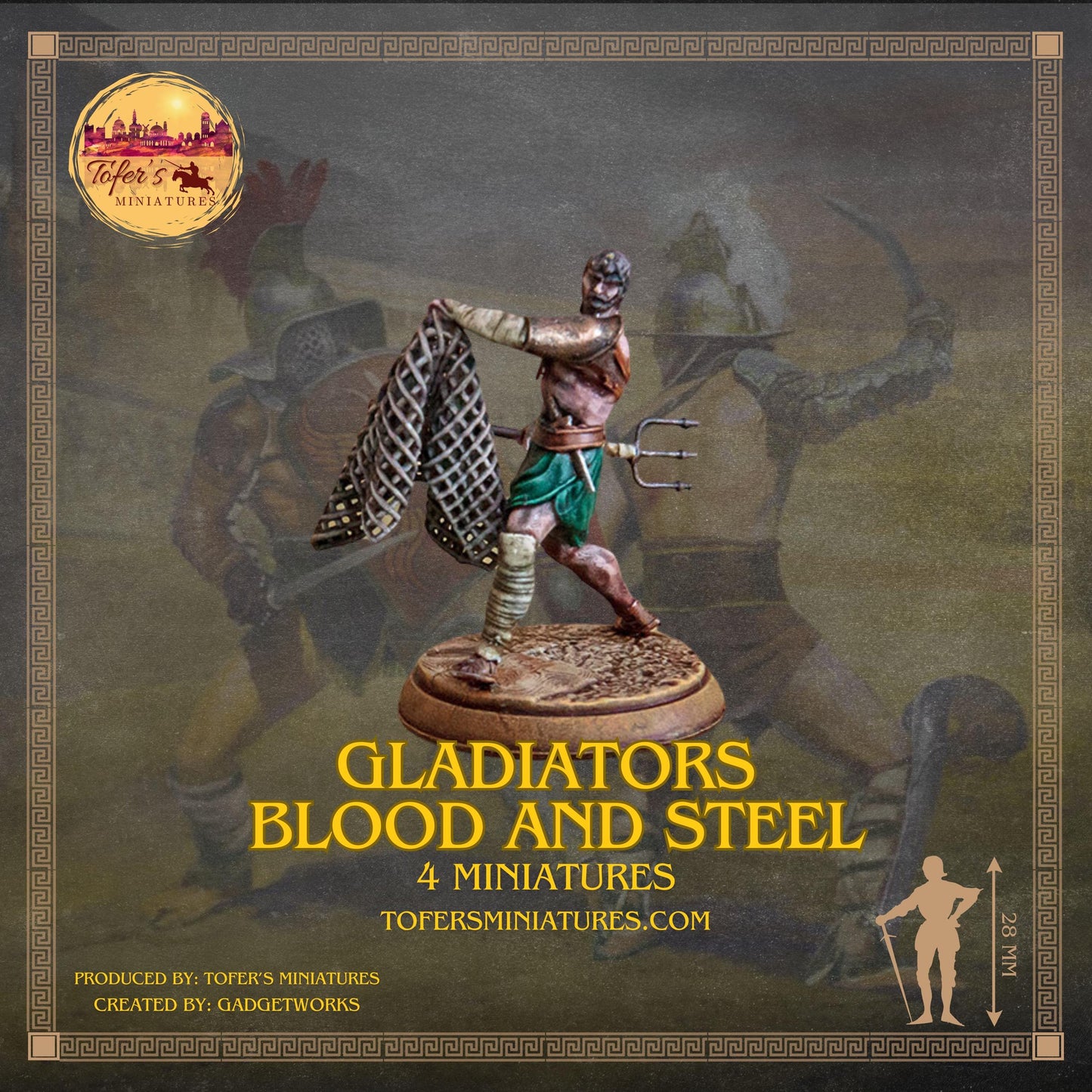 Set of 4 Gladiators. Blood and Steel 54 mm Miniatures By Tofer's Miniatures