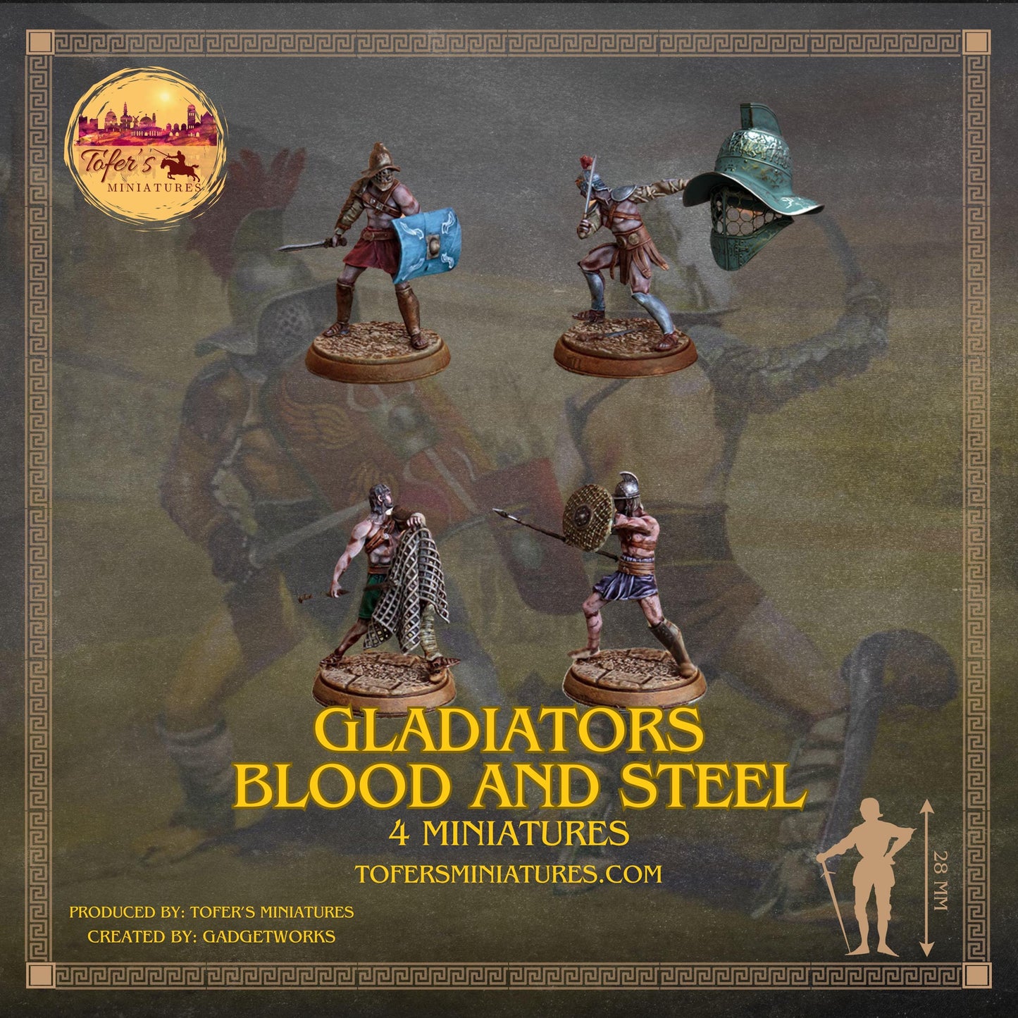 Set of 4 Gladiators. Blood and Steel 54 mm Miniatures By Tofer's Miniatures