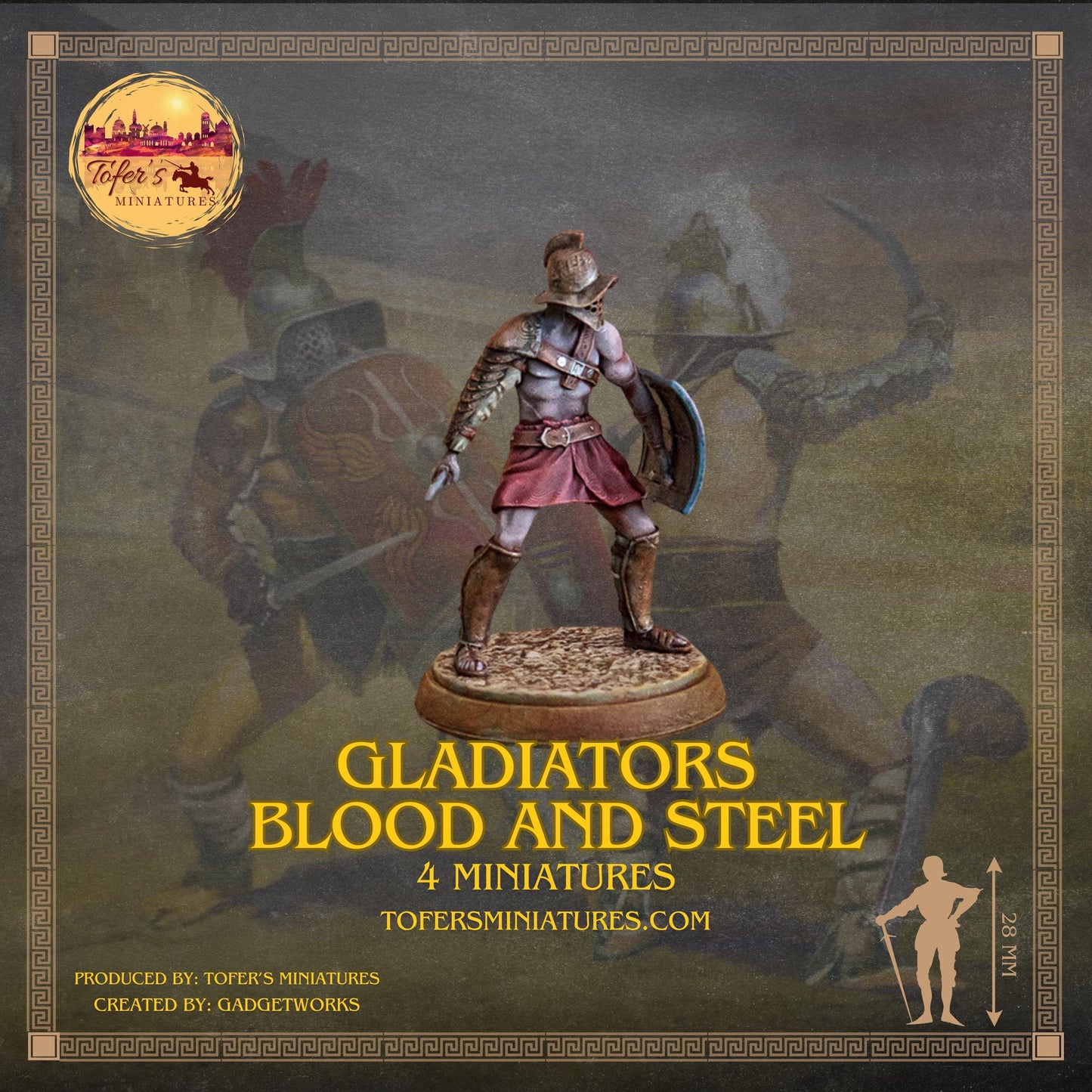 Set of 4 Gladiators. Blood and Steel 54 mm Miniatures By Tofer's Miniatures