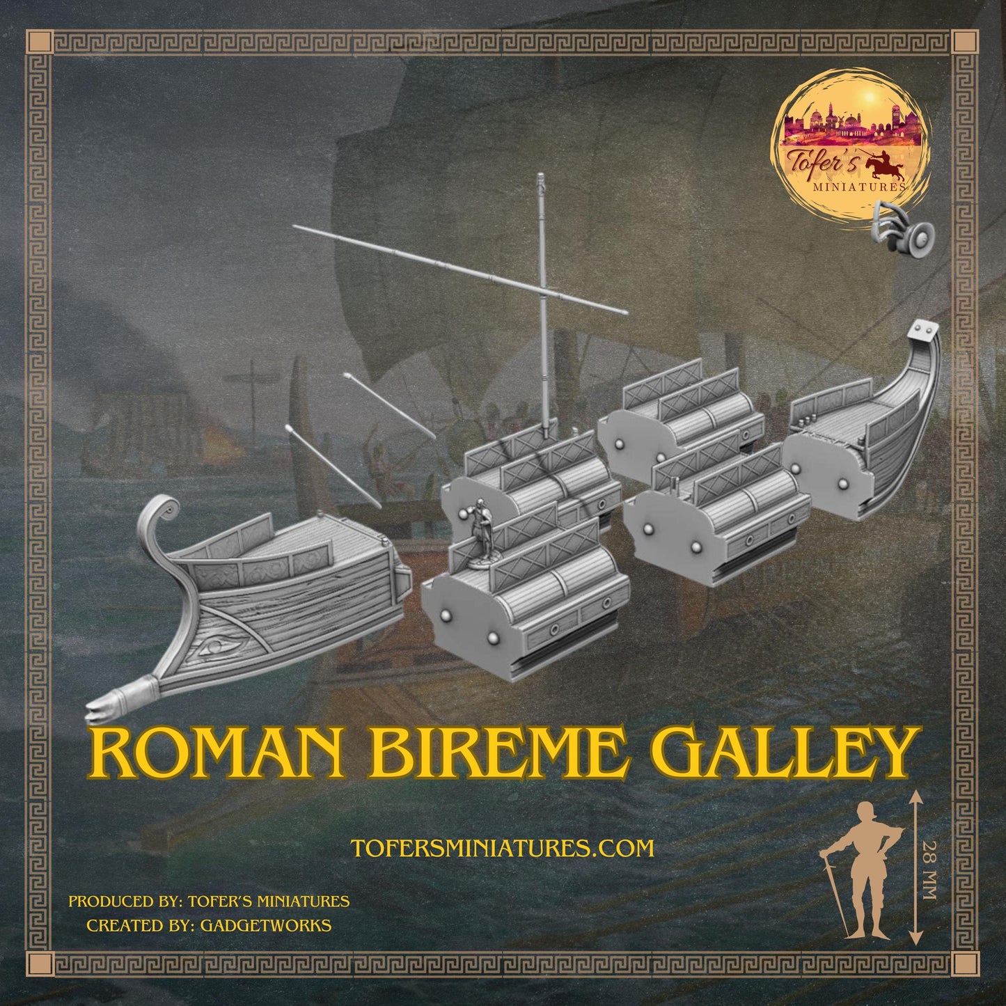 Roman Bireme Galley. 28 mm Miniatures By Tofer's Miniatures