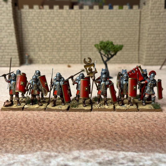 PAINTED Set of 12 Painted Roman Empire Legionaries. 28 mm Miniatures. Ideal for games like Hail Caesar and other wargames.