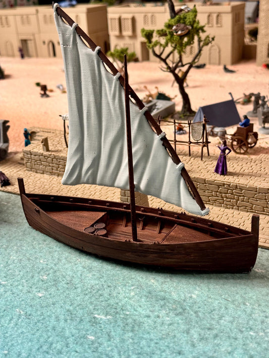 PAINTED Medieval fishing boat. 28 mm scale