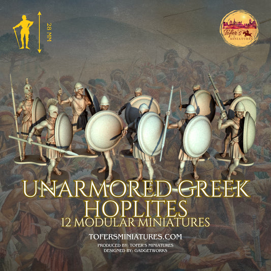 Unarmored Greek Hoplites Modular Miniatures. 28 mm Miniatures (Set of 12)